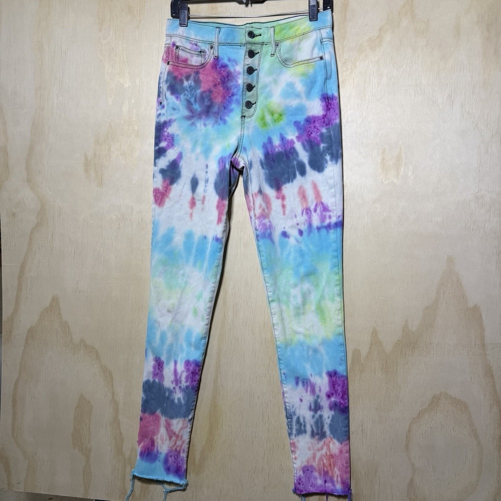 Gap Tie Dye Jeans Womens‎ 28T True Skinny High Rise Raw Hem Stretch Unique